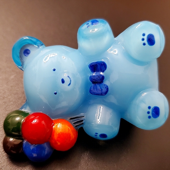 Vntg Boyd "Patrick the Bear" Opaque Baby Blue Handpainted Slag Glass - Picture 3 of 14